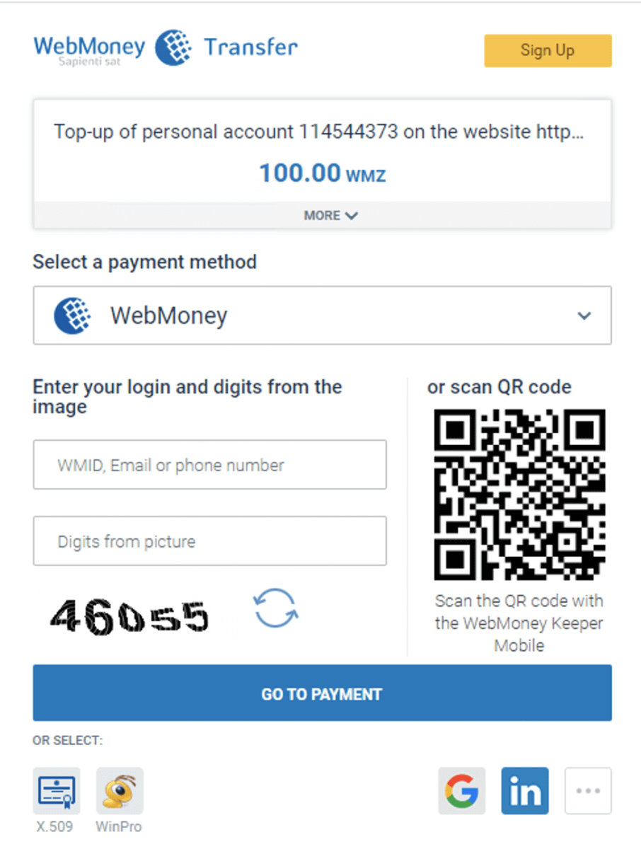 IQ Option Depozitas per WebMoney: minimumai, žingsniai ir laikas